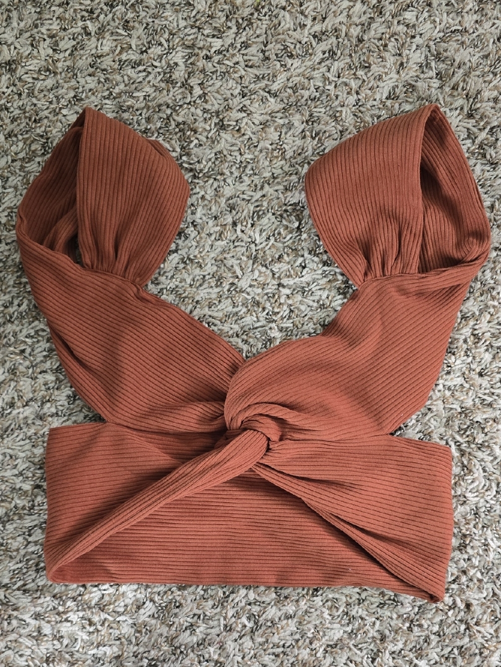 2 Women’s Ribbed Knot Front Crop Top - Rust - Picture 1 of 2